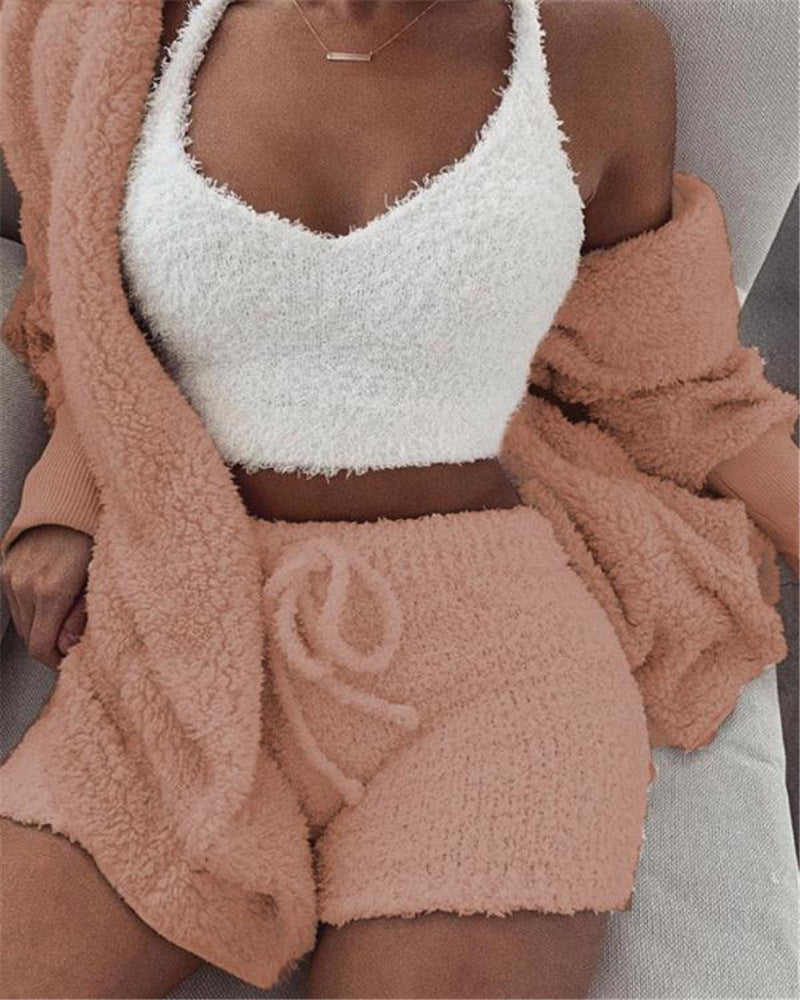 Luxury 3PCS Women’s Pajama Lounge Set with Crop Tank & Shorts