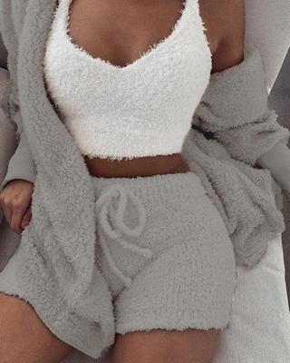 Luxury 3PCS Women’s Pajama Lounge Set with Crop Tank & Shorts